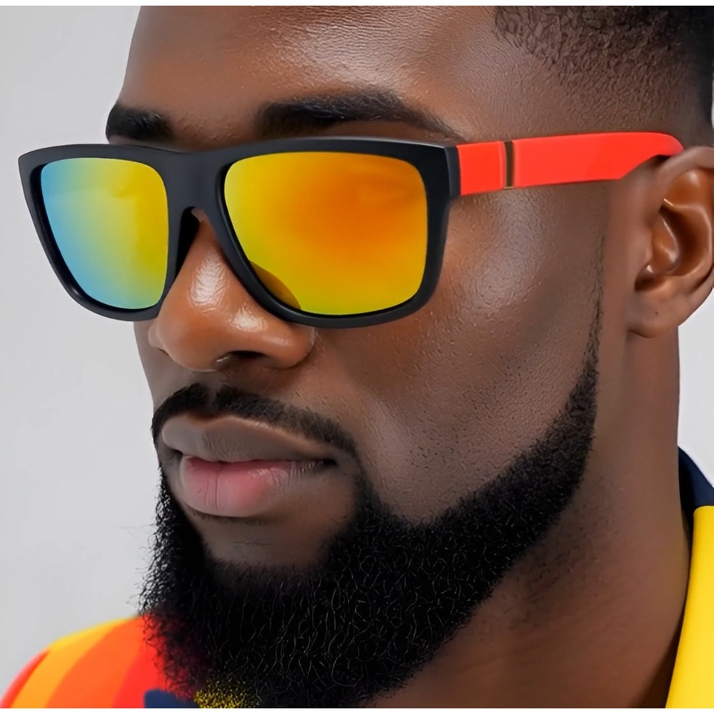 Mens Black Red Mirror Lens Square Sunglasses Polarized Sport UV400 Lentes Gafas